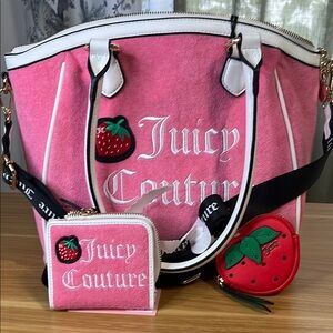 Juicy Couture Sweet n Juicy FR Tote Pink Lemonade Strawberry & Wallet